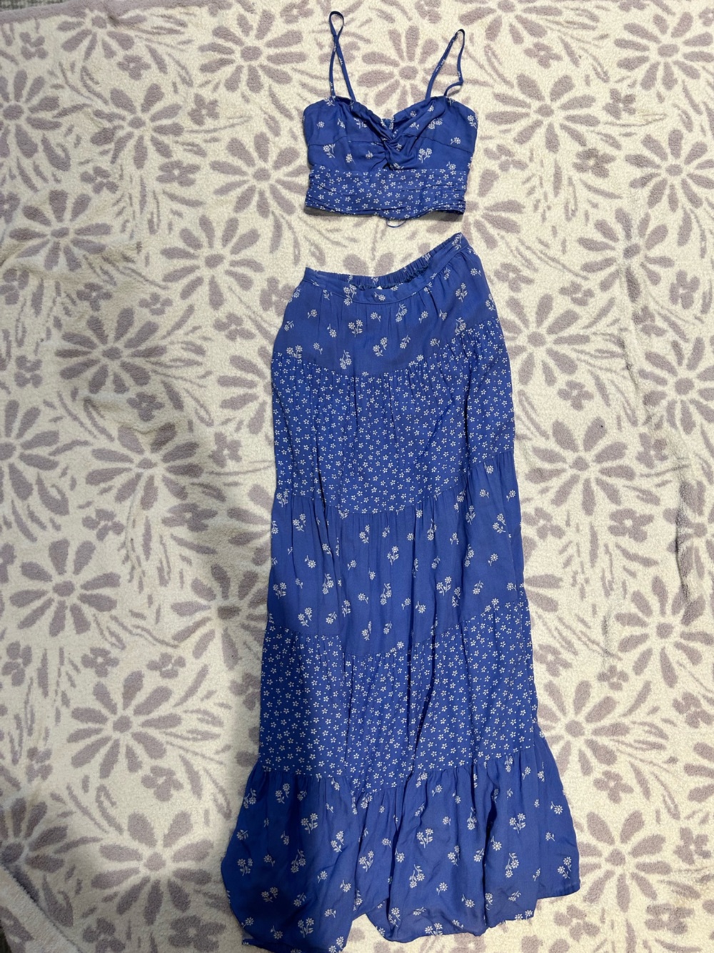 Blue Floral Long Skirt Set
